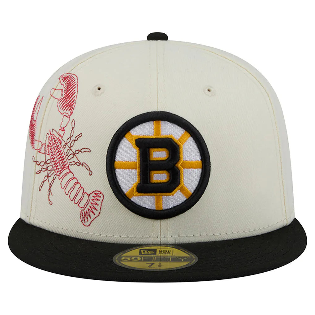 Boston Bruins New Era Localized Stitched 59FIFTY Fitted Hat - Cream/Black Techwosell