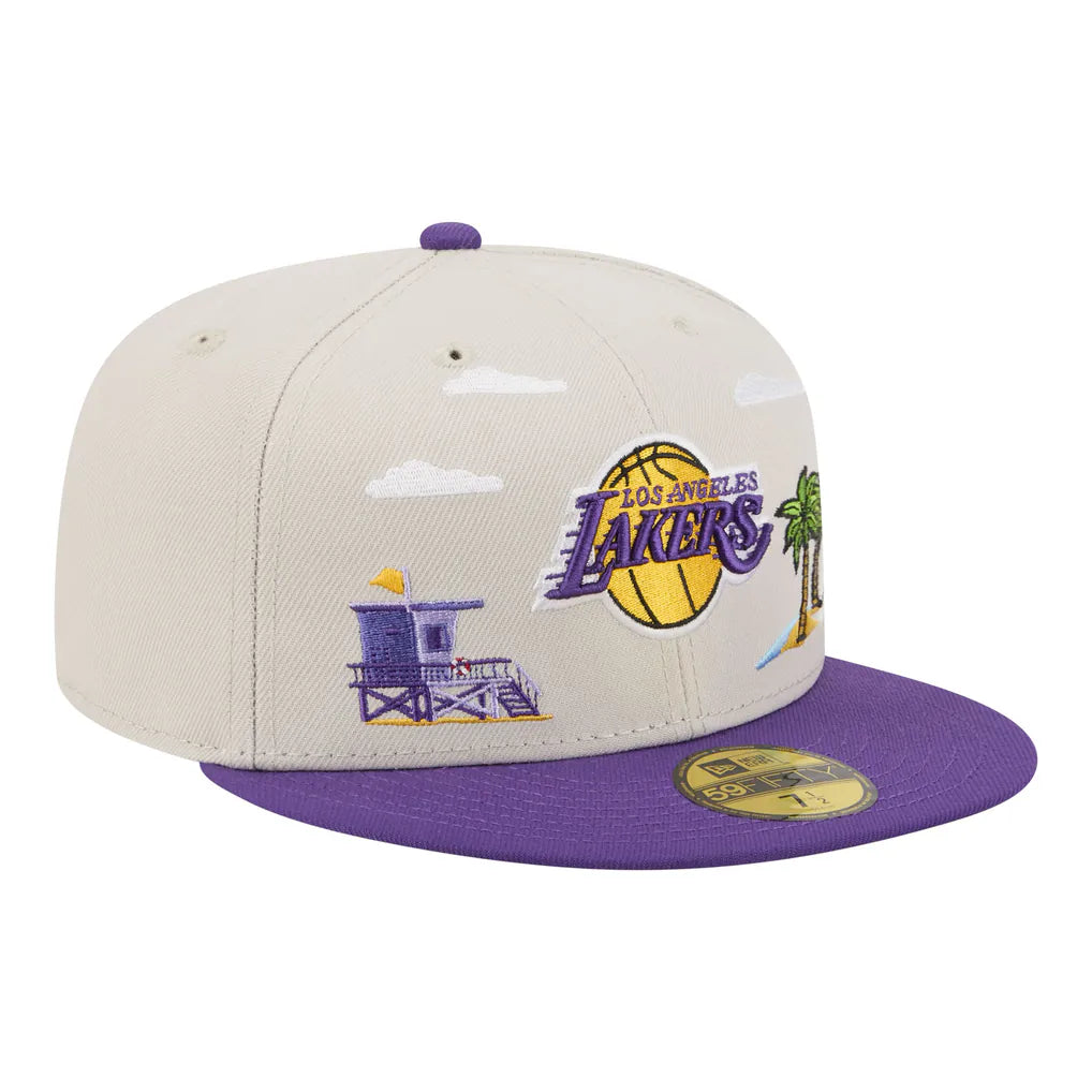 Los Angeles Lakers New Era Localized City Icon 59FIFTY Fitted Hat - Tan/Purple Techwosell