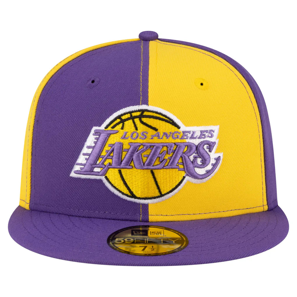Los Angeles Lakers New Era 80s Throwback Pinwheel 59FIFTY Fitted Hat - Gold/Purple Techwosell
