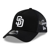 San Diego Padres New Era Side Script 9FORTY A-Frame Trucker Adjustable Hat - Black Techwosell
