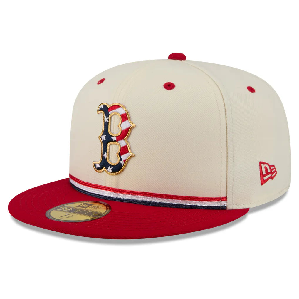 Boston Red Sox New Era USA 250 Fourth of July 59FIFTY Fitted Hat - Cream/Red Techwosell