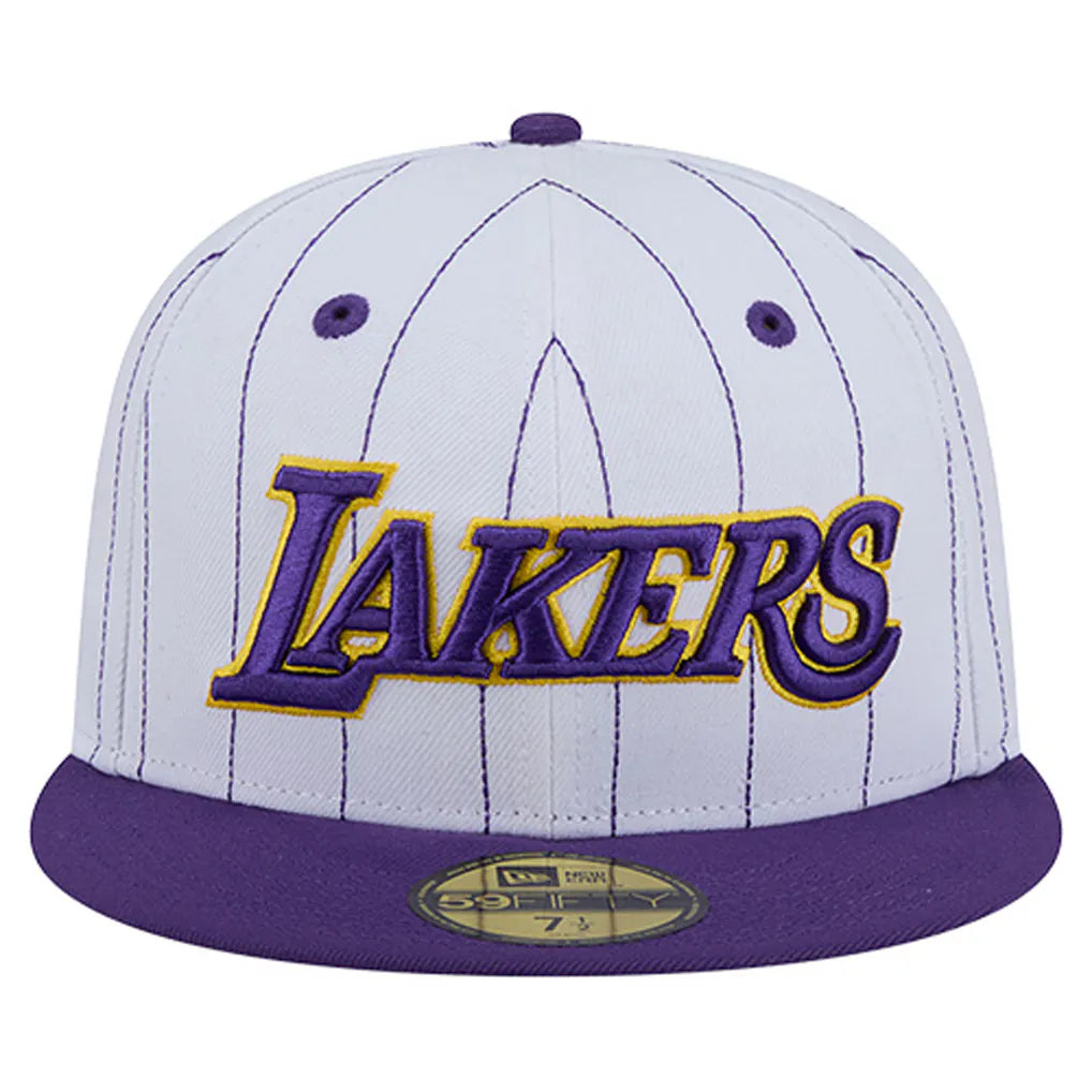 Los Angeles Lakers New Era Wordmark Pinstripe 59FIFTY Fitted Hat - White