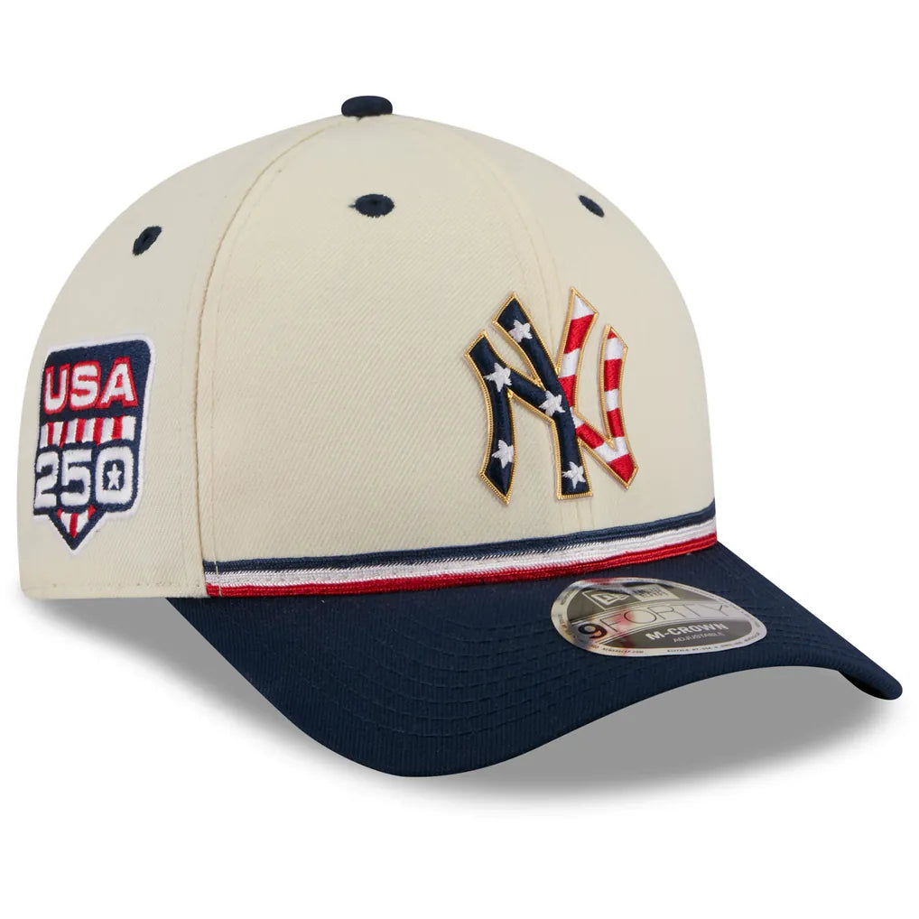 New York Yankees New Era Youth USA 250 9FORTY M-Crown Adjustable Hat - Cream/Navy Techwosell