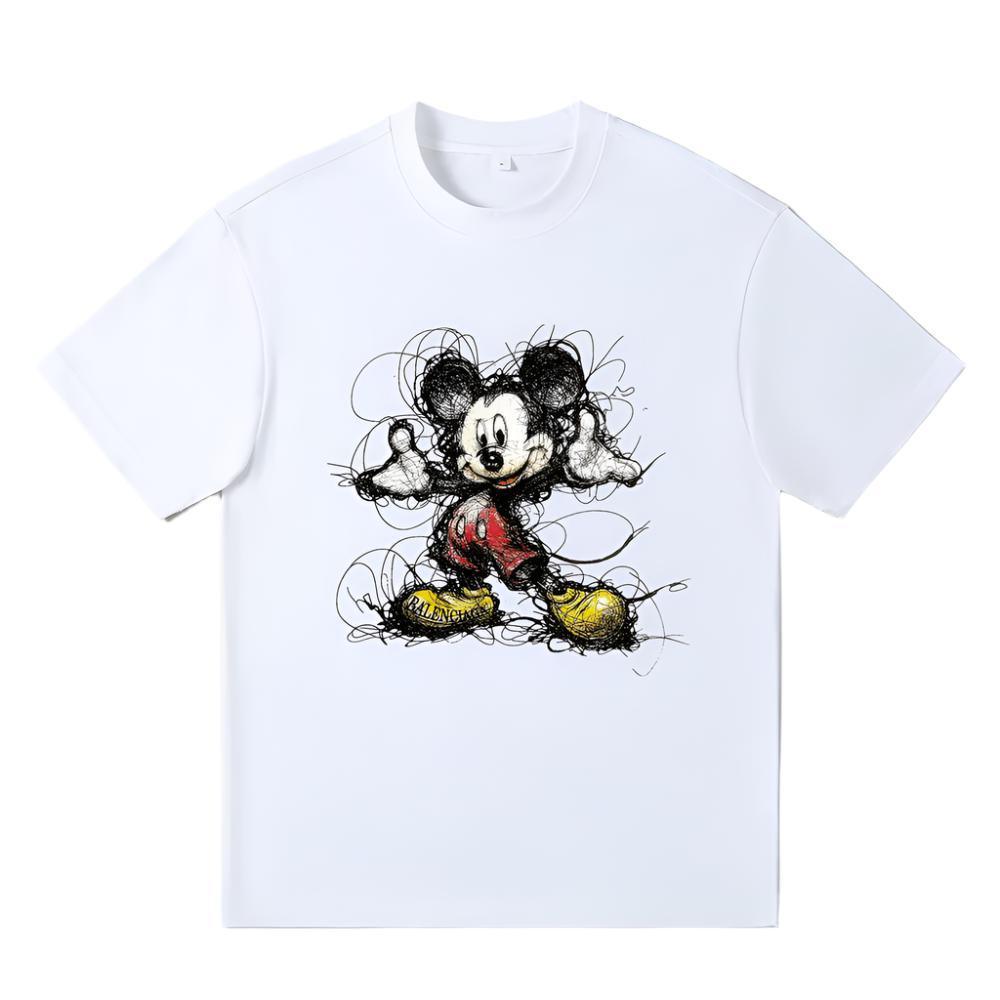 Balenciaga White Mickey Mouse T-Shirt Without Collar Techwosell