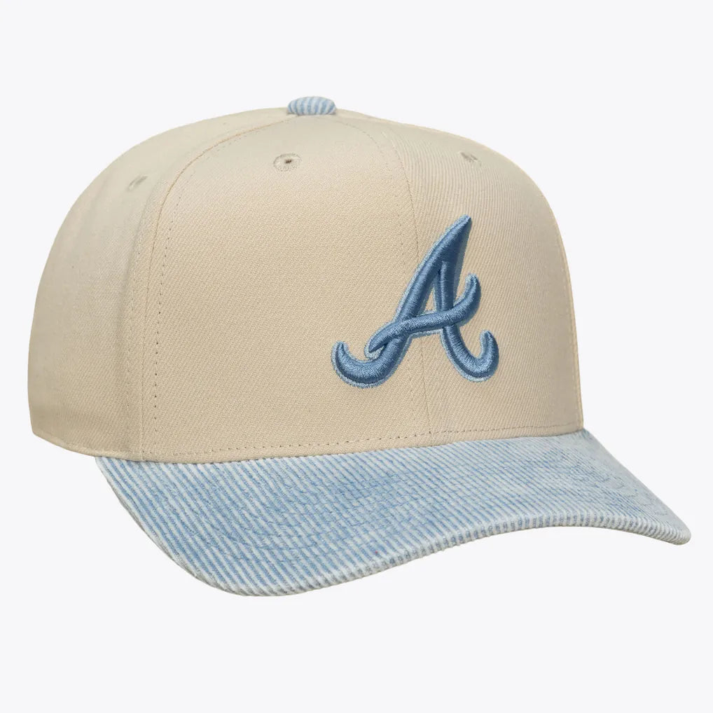 Atlanta Braves Mitchell & Ness Washed Corduroy Pro Crown Snapback Hat - Cream/Light Blue