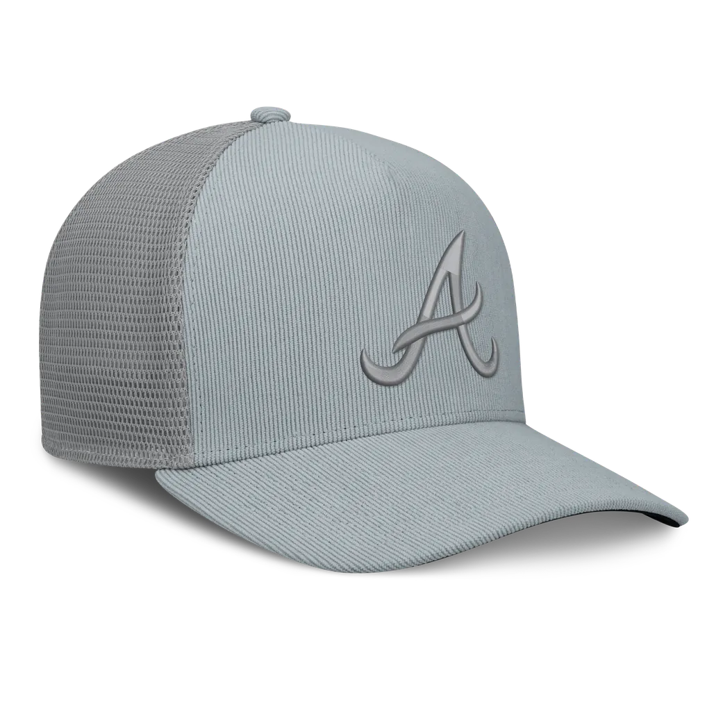 Atlanta Braves Fanatics Corduroy Relief Trucker Adjustable Hat - Gray Techwosell