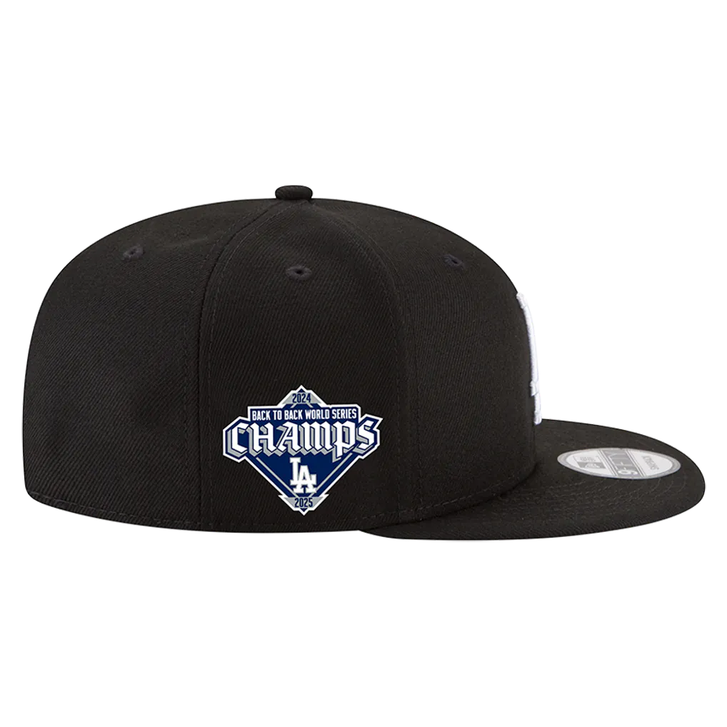 Los Angeles Dodgers New Era 2024/25 Back-to-Back Champions Diamond Side Patch 9FIFTY Snapback Hat - Black Techwosell