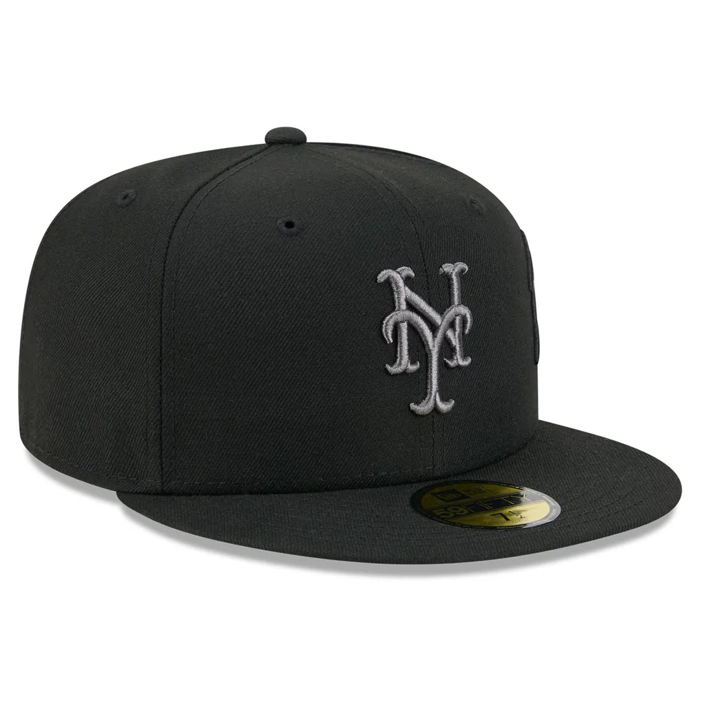 New York Mets New Era Side Script 59FIFTY Fitted Hat - Black Techwosell