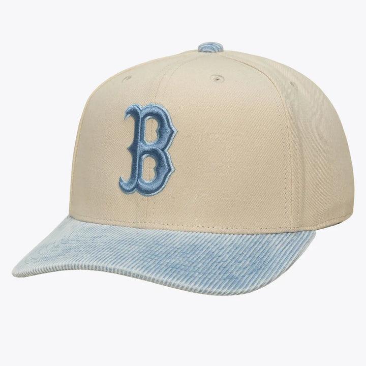 Boston Red Sox Mitchell & Ness Washed Corduroy Pro Crown Snapback Hat - Cream/Light Blue