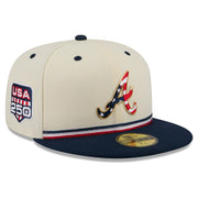 Atlanta Braves New Era USA 250 Fourth of July 59FIFTY Fitted Hat - Cream/Navy Techwosell