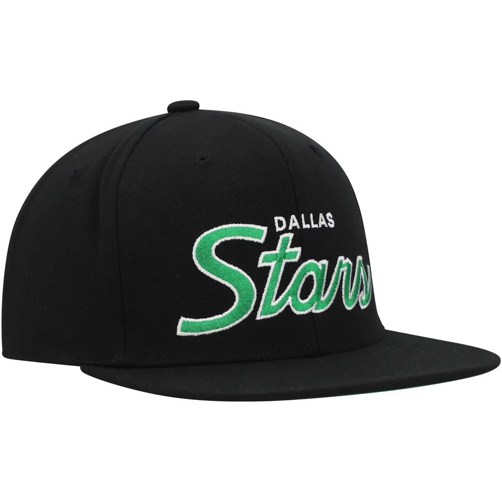 Dallas Stars Mitchell & Ness Core Team Script 2.0 Snapback Hat - Black Techwosell