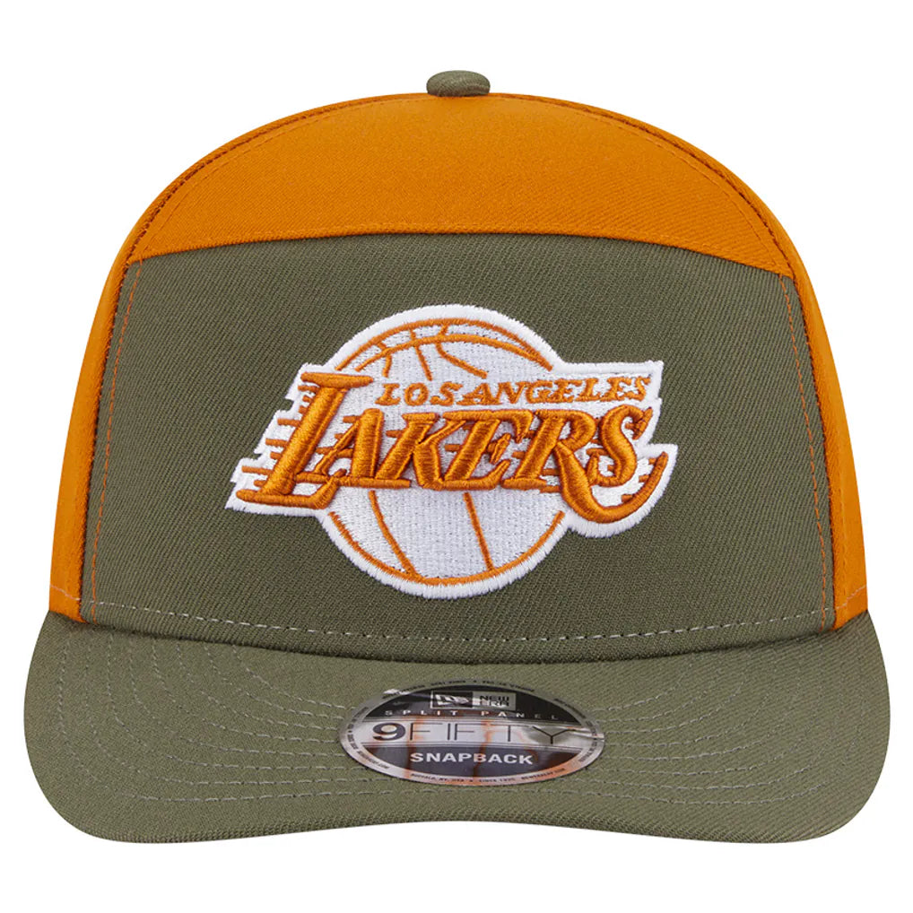 Los Angeles Lakers New Era Two-Tone Color Pack Split Panel 9FIFTY Adjustable Hat - Olive/Burnt Orange