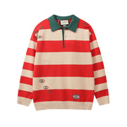 GUCCI Long sleeve polo shirt Interlocking G Knit Cream Red Green mens Techwosell