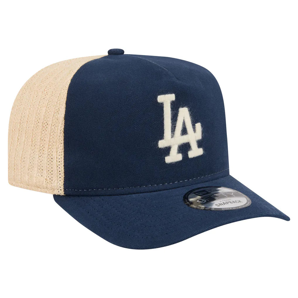 Los Angeles Dodgers New Era Grained 9FIFTY A-Frame Trucker Adjustable Hat - Blue/Natural