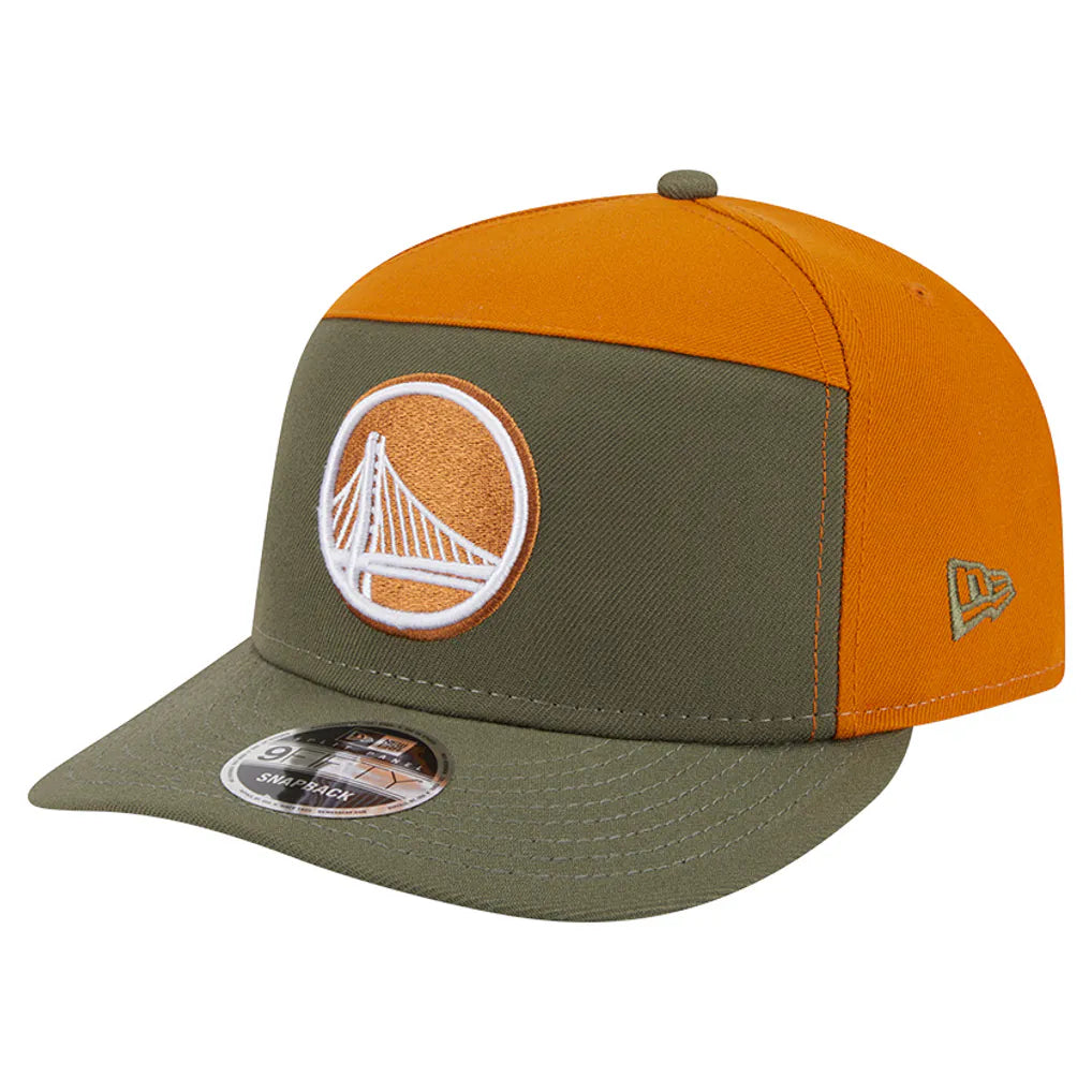 Golden State Warriors New Era Two-Tone Color Pack Split Panel 9FIFTY Adjustable Hat - Olive/Burnt Orange
