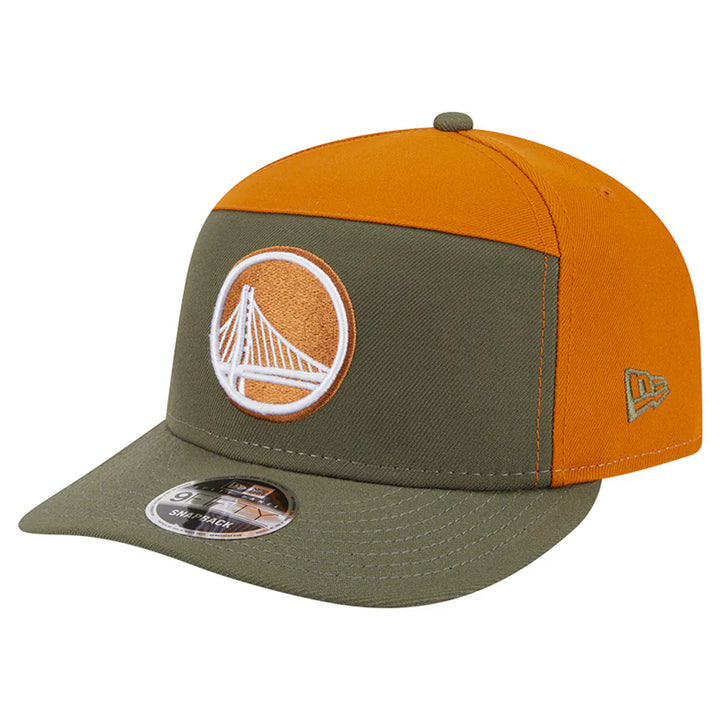 Golden State Warriors New Era Two-Tone Color Pack Split Panel 9FIFTY Adjustable Hat - Olive/Burnt Orange