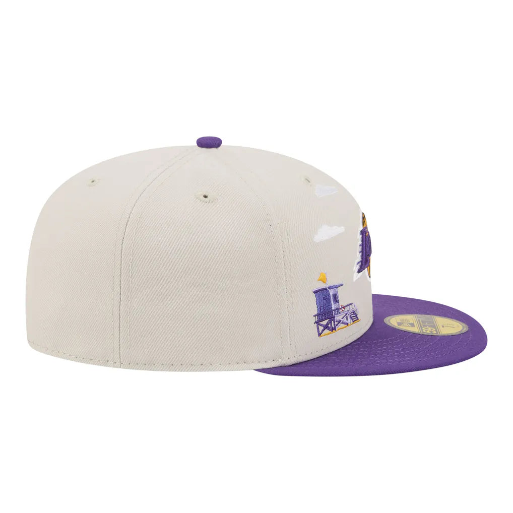 Los Angeles Lakers New Era Localized City Icon 59FIFTY Fitted Hat - Tan/Purple