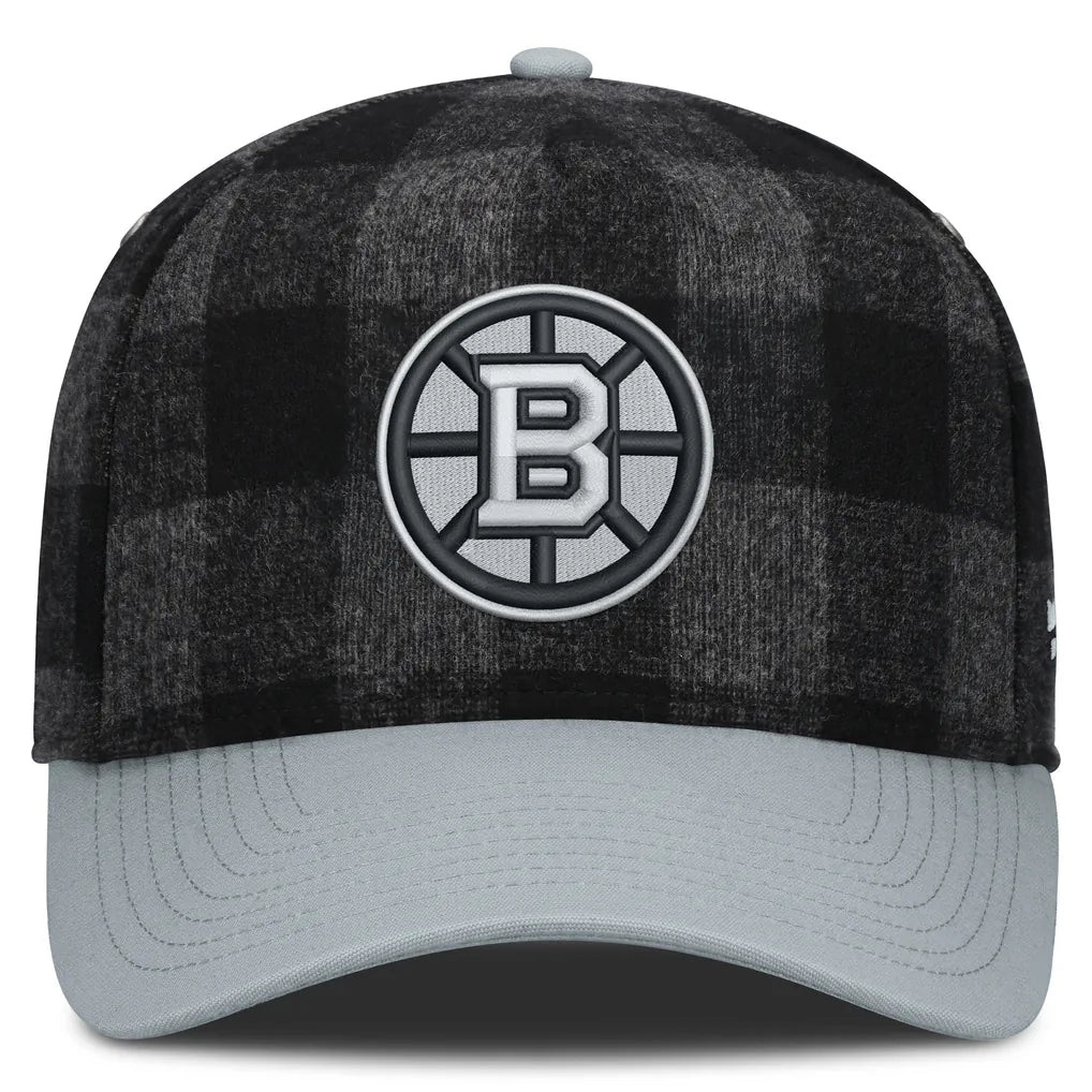 Boston Bruins Fanatics Huntsman Plaid A-Frame Adjustable Hat - Black/Gray