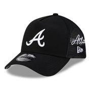 Atlanta Braves New Era Side Script 9FORTY A-Frame Trucker Adjustable Hat - Black Techwosell