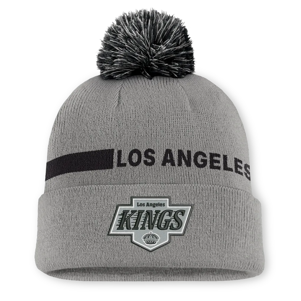 Los Angeles Kings Fanatics Authentic Pro Rink Cuffed Knit Hat with Pom - Gray