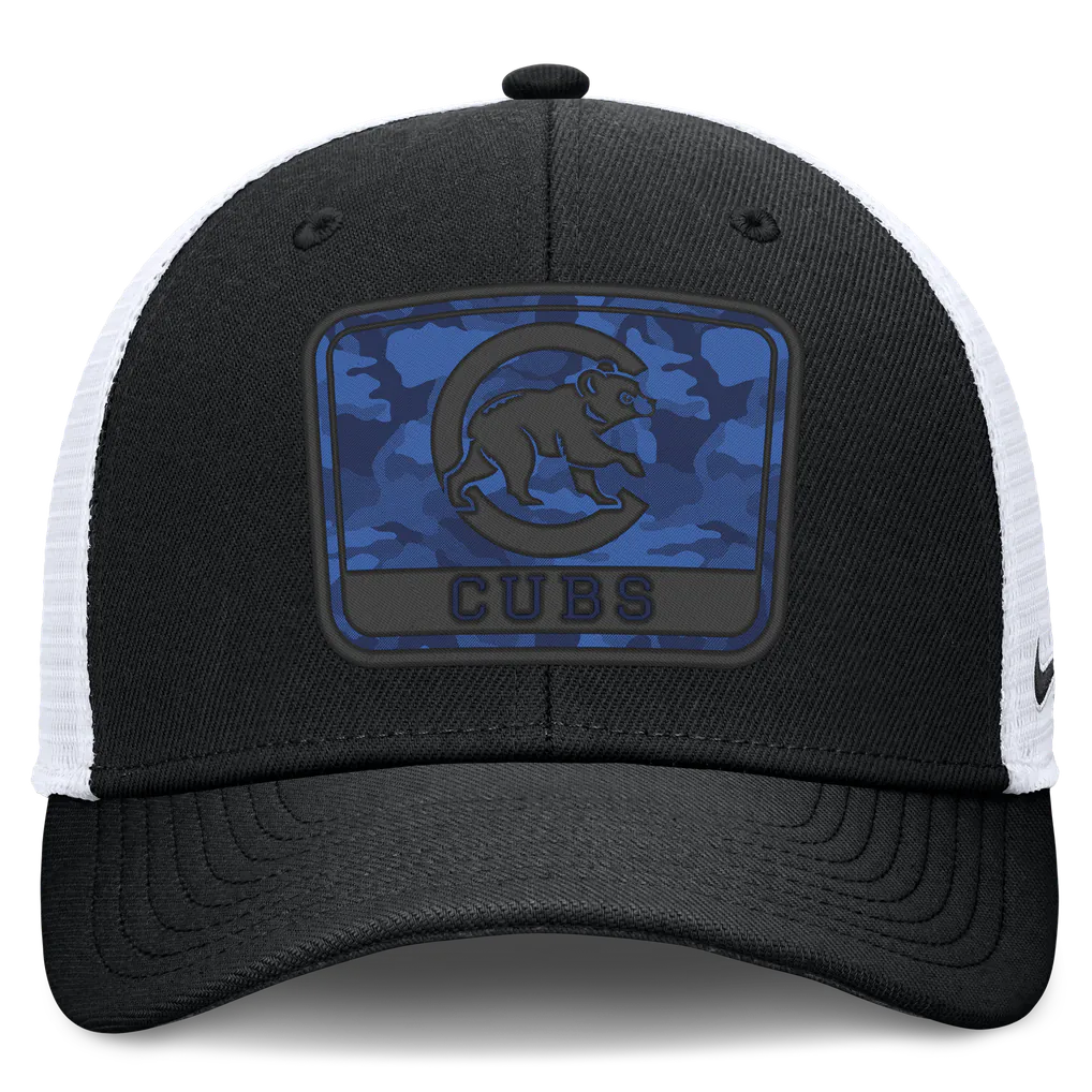 Chicago Cubs Nike Camo Rise Trucker Dri-FIT Adjustable Hat - Black/White
