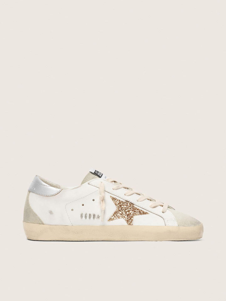 Women's Super-Star with gold glitter star and ice-gray suede inserts