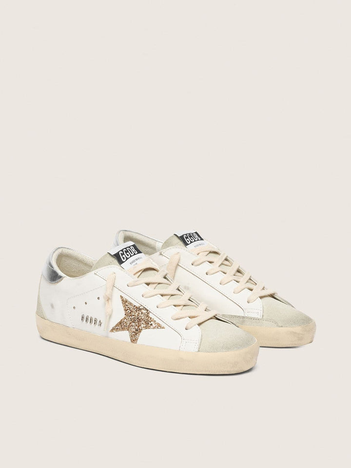 Women's Super-Star with gold glitter star and ice-gray suede inserts