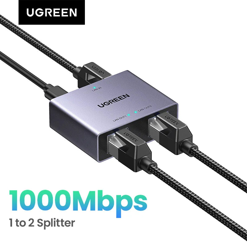 UGREEN 1000Mbps RJ45 Splitter 1 to 2 Ethernet Adapter  Lan Connector rj45 Splitter Switch Coupler for PC Laptop TV Box Router