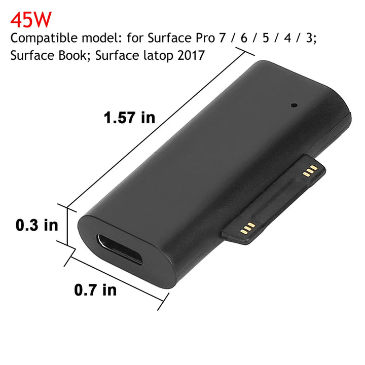 102W/65W/45W USB Type C PD Adapter for Microsoft Surface Pro X 8 7 6 5 4 3 Go Book Magnetic Fast Charging Converter Charger Plug