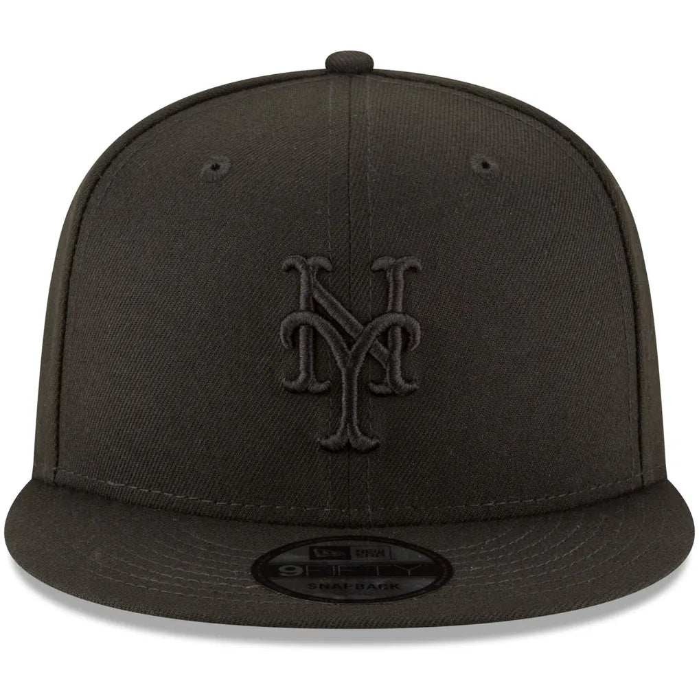 New York Mets New Era Black on Black 9FIFTY Team Snapback Adjustable Hat - Black Techwosell