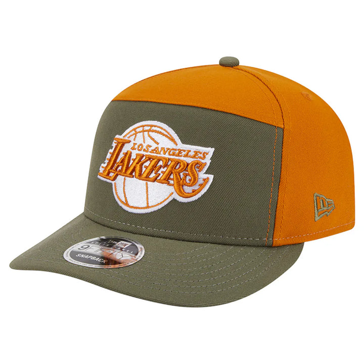 Los Angeles Lakers New Era Two-Tone Color Pack Split Panel 9FIFTY Adjustable Hat - Olive/Burnt Orange