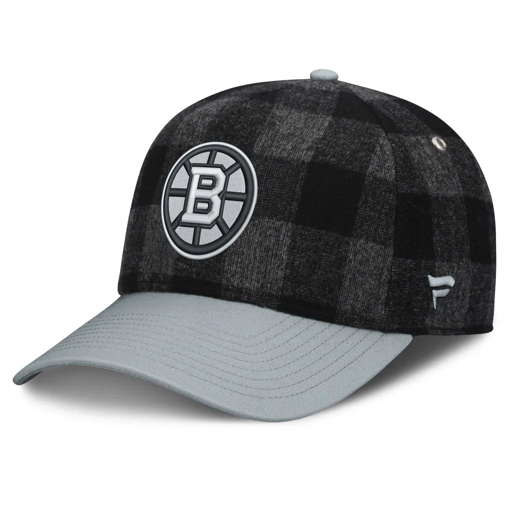 Boston Bruins Fanatics Huntsman Plaid A-Frame Adjustable Hat - Black/Gray Techwosell