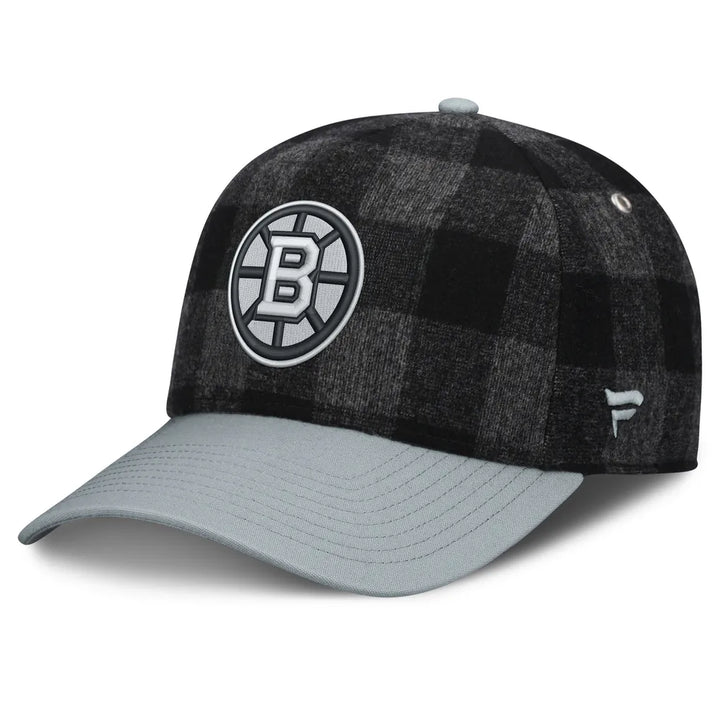 Boston Bruins Fanatics Huntsman Plaid A-Frame Adjustable Hat - Black/Gray