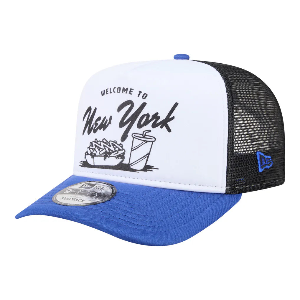 New York Mets New Era Foodie A-Frame 9FIFTY Trucker Snapback Hat - White/Royal Techwosell