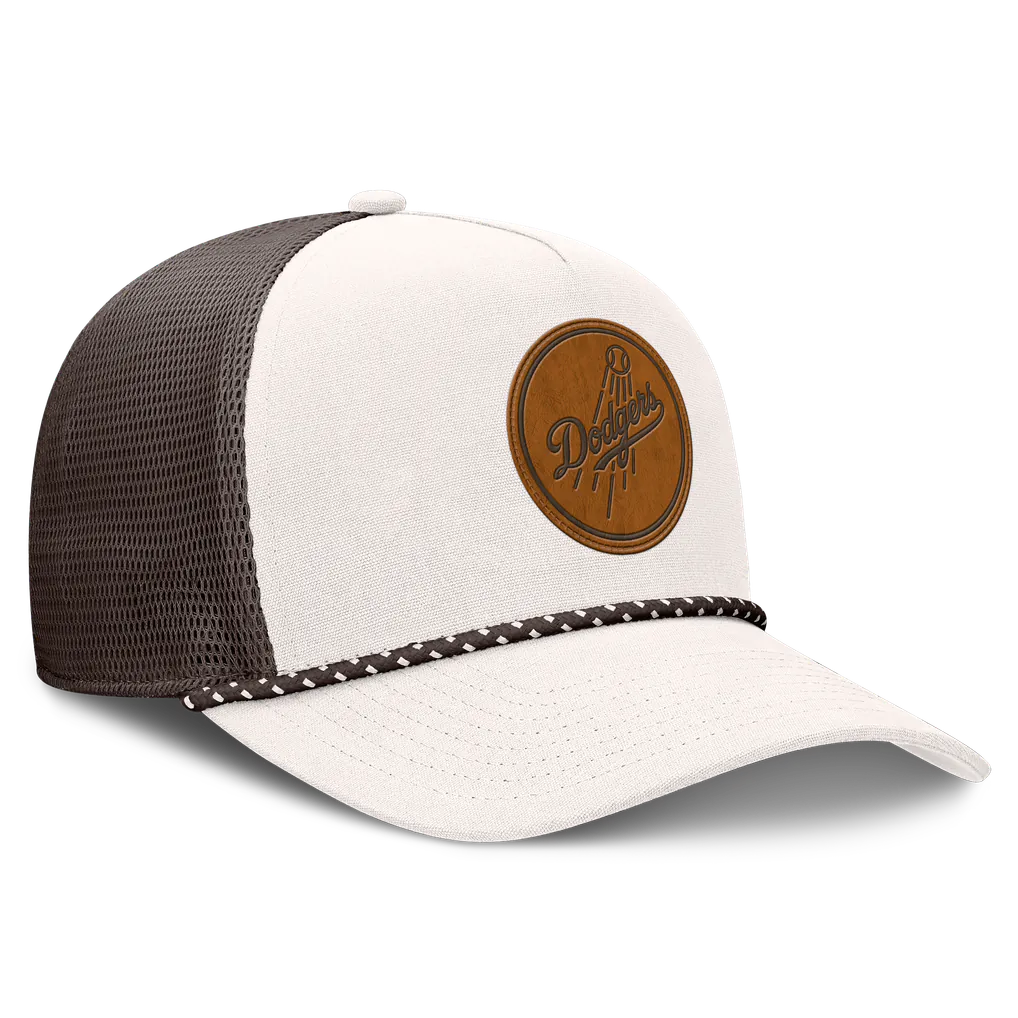 Los Angeles Dodgers Fanatics Level Up Bronco Adjustable Trucker Hat - Cream/Brown Techwosell