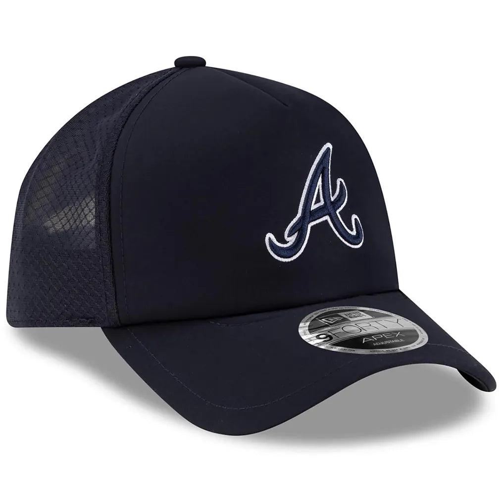 Atlanta Braves New Era 2026 Batting Practice Apex 9FORTY Adjustable Trucker Hat - Navy