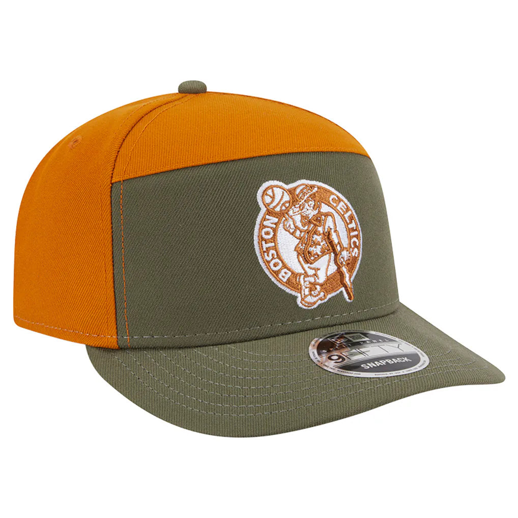 Boston Celtics New Era Two-Tone Color Pack Split Panel 9FIFTY Adjustable Hat - Olive/Burnt Orange