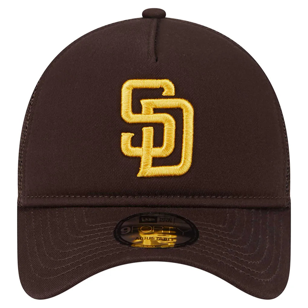 San Diego Padres New Era 9FORTY A-Frame Trucker Adjustable Hat - Brown Techwosell