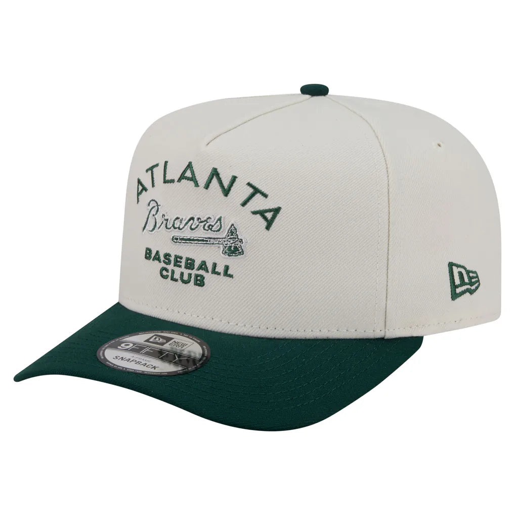 Atlanta Braves New Era Chrome A-Frame 9FIFTY Snapback Hat - Cream/Dark Green Techwosell