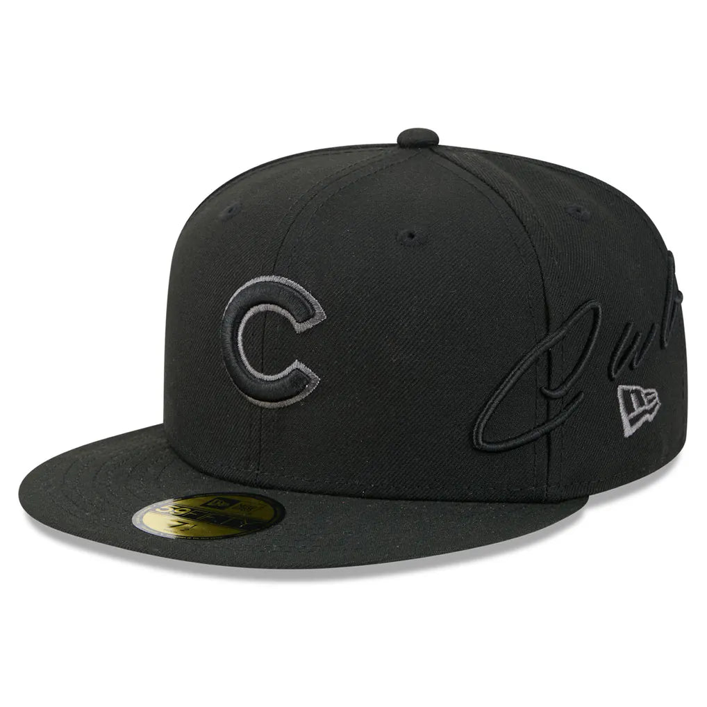 Chicago Cubs New Era Side Script 59FIFTY Fitted Hat - Black Techwosell