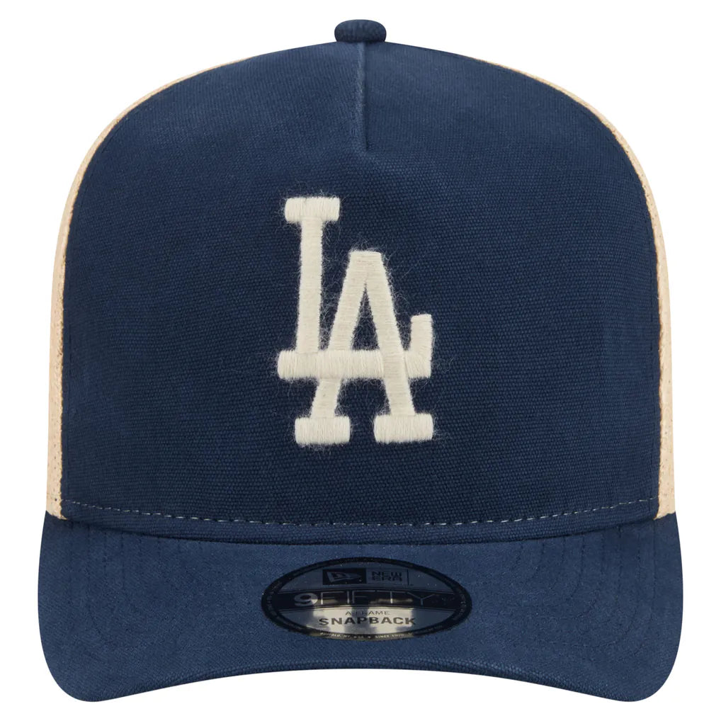 Los Angeles Dodgers New Era Grained 9FIFTY A-Frame Trucker Adjustable Hat - Blue/Natural Techwosell
