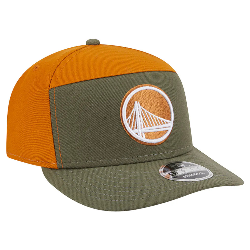 Golden State Warriors New Era Two-Tone Color Pack Split Panel 9FIFTY Adjustable Hat - Olive/Burnt Orange Techwosell