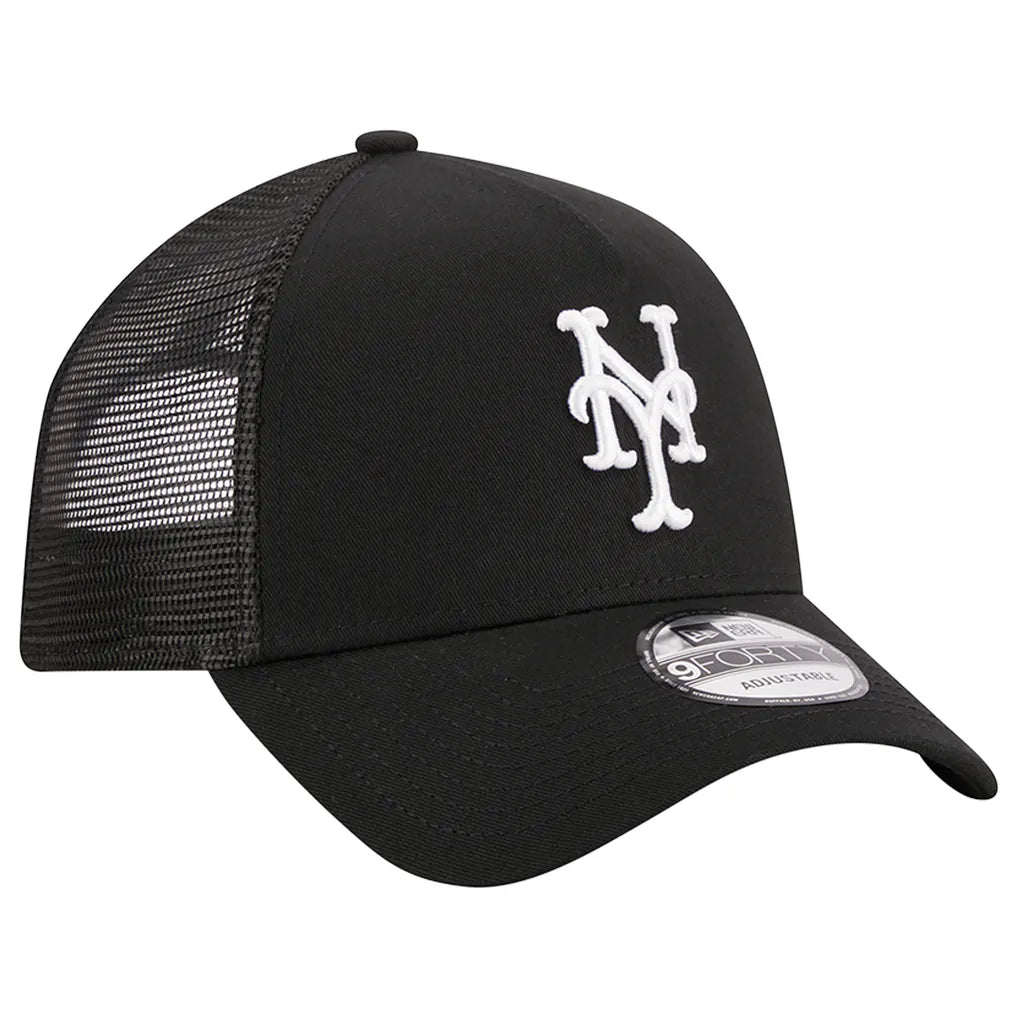 New York Mets New Era A-Frame 9FORTY Trucker Adjustable Hat - Black Techwosell