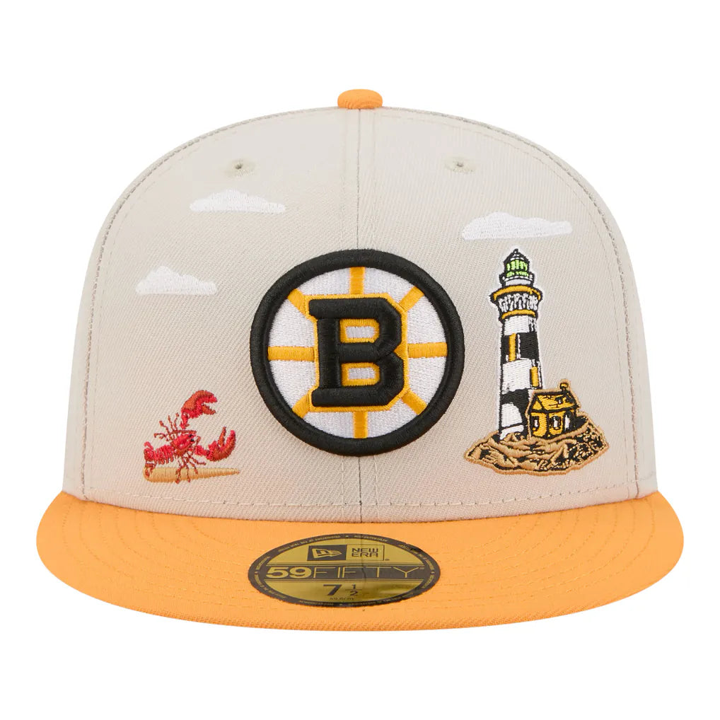 Boston Bruins New Era Localized City Icon 59FIFTY Fitted Hat - Tan/Gold