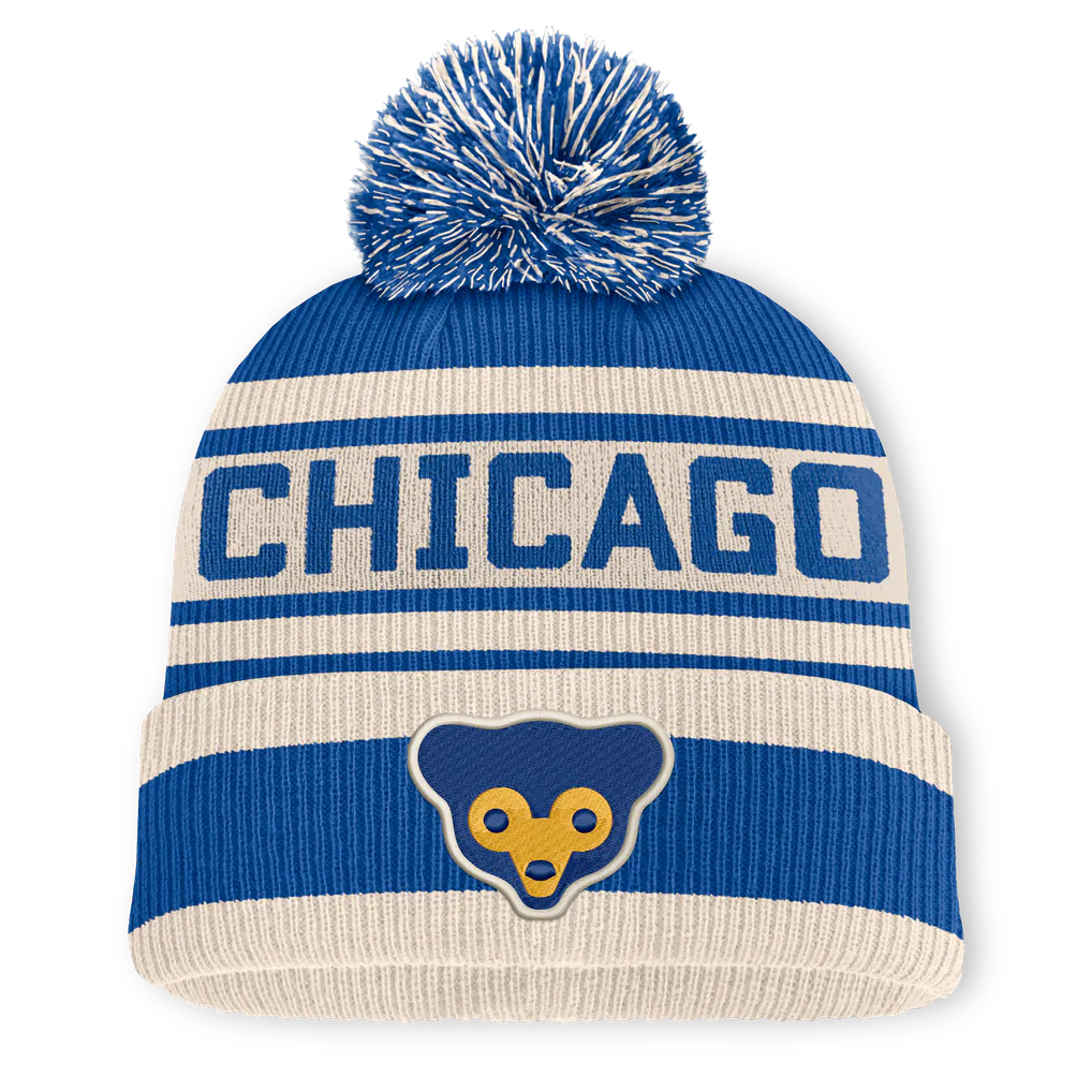 Chicago Cubs Fanatics Tape Measure Cuffed Knit Hat with Pom - Royal Techwosell