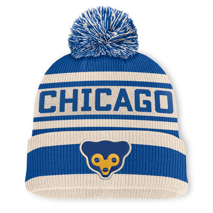Chicago Cubs Fanatics Tape Measure Cuffed Knit Hat with Pom - Royal