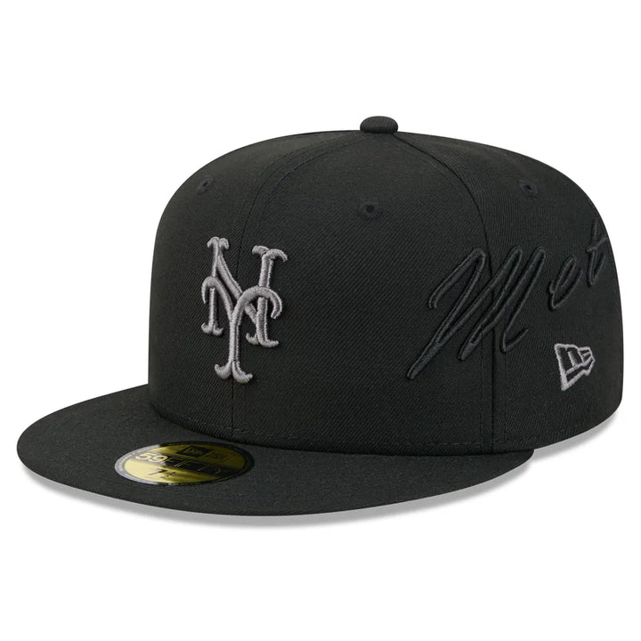 New York Mets New Era Side Script 59FIFTY Fitted Hat - Black