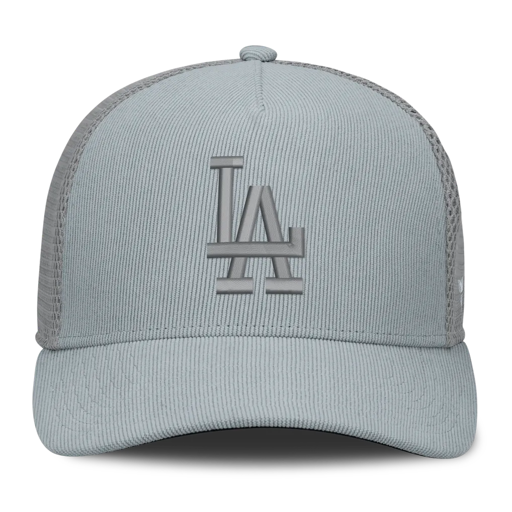Los Angeles Dodgers Fanatics Corduroy Relief Trucker Adjustable Hat - Gray