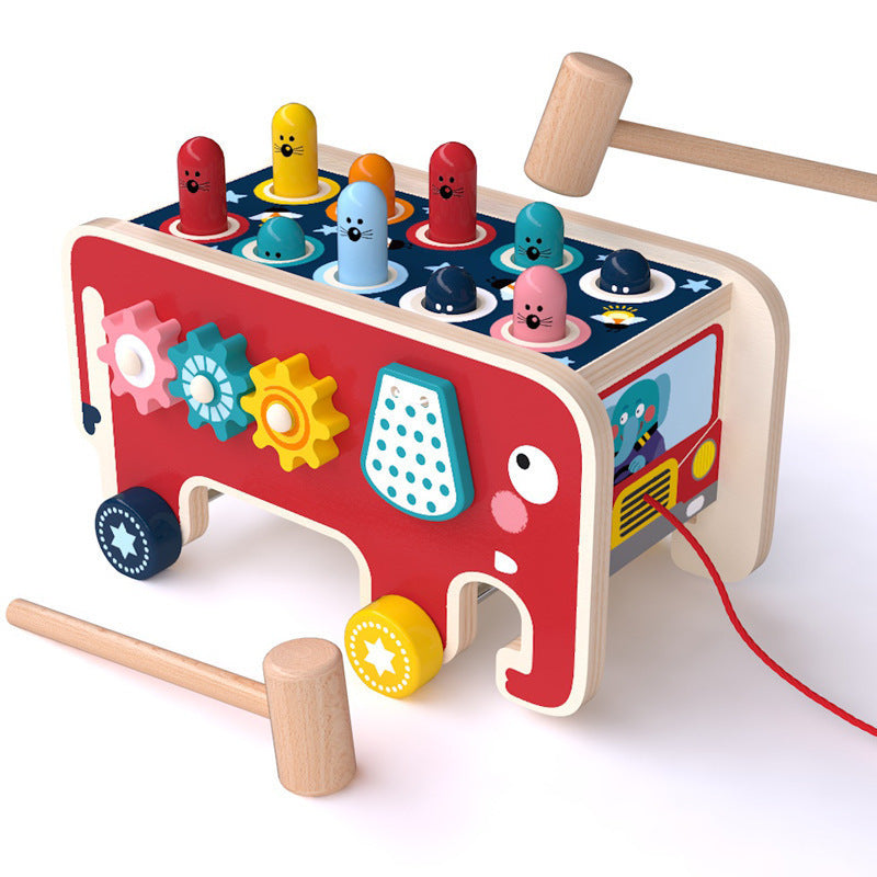 Kids Wooden Pounding Bench Animal Bus Toys Early Educational Set Gifts Toy Musical Instrument