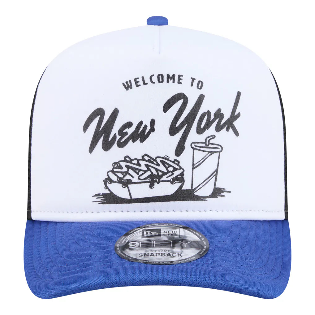 New York Mets New Era Foodie A-Frame 9FIFTY Trucker Snapback Hat - White/Royal Techwosell
